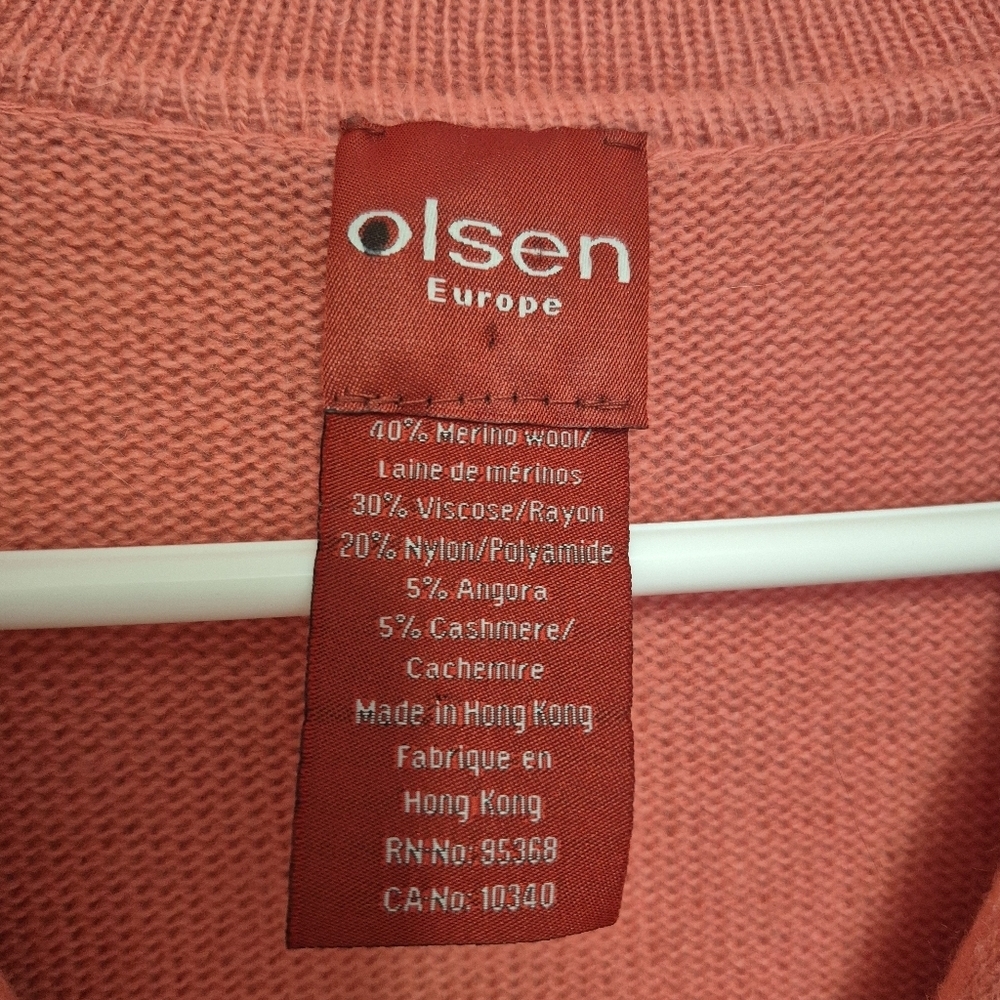 Olsen Europe Womens Quiet Lux Pink Merino Wool Blend Embroidered Cardigan Size M - Picture 5 of 5
